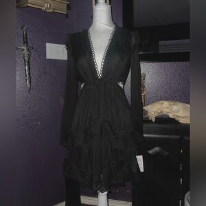 Black Longsleeve Ruffle Dress